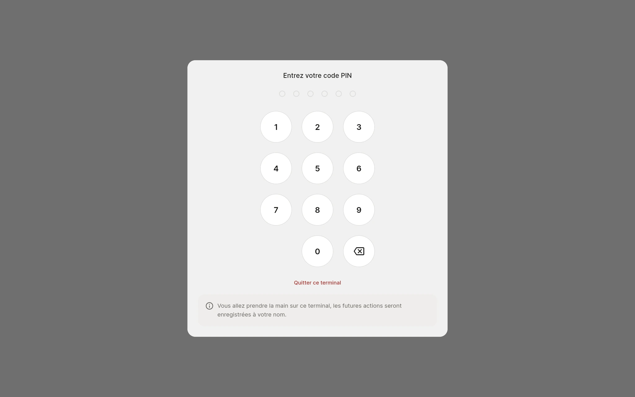 Validation par code PIN d'une action sensible sur la caisse Quiro